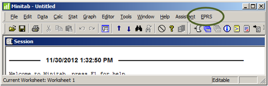 EPRS local Client menu for Minitab
